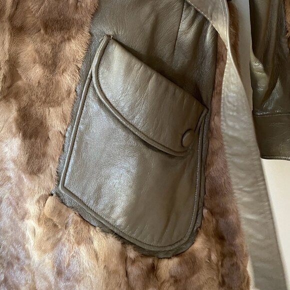 Vintage 1970s /Fashion coat / Gray Leather /Mink fur coat / Medium large/ Winter - Picture 6 of 10